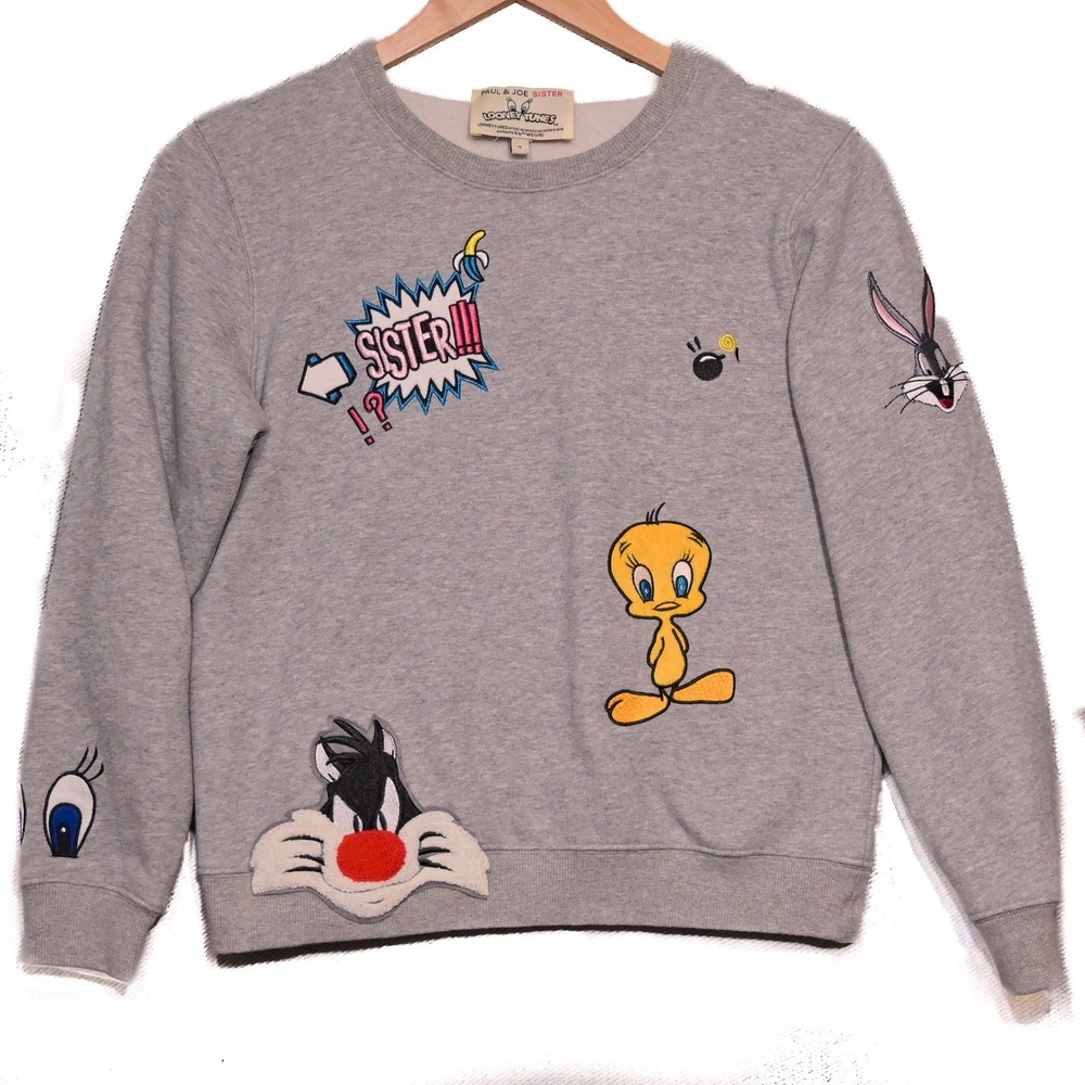 Paul & Joe Sister Sweatshirt Womens Looney Tunes Patch Size 3 Gray Portugal